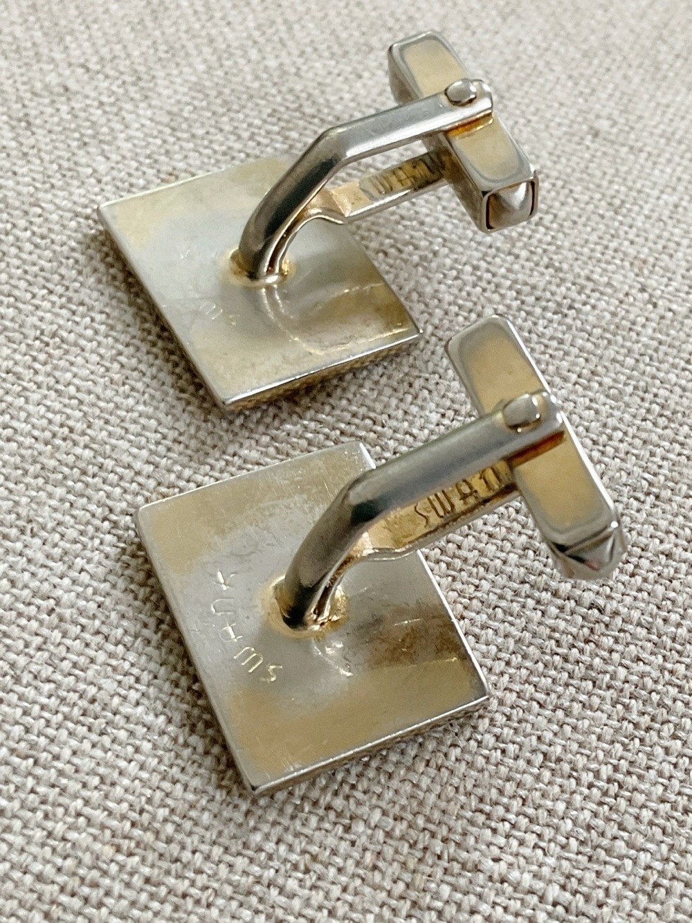 Vintage Swank Two-Tone Ribbed Rectangular Cufflinks - Picture 6 of 8